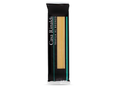 Casa Rinaldi LINGUINE PASTA BRONZE CUT (NO.584) 500G-Italy - Our linguine n. 584 recall the tradition of handmade pasta: they have a clear and rough surface, a neutral aroma and a classic semolina flavor. They are an elongated pasta shape, squarer and flatter than spaghetti.