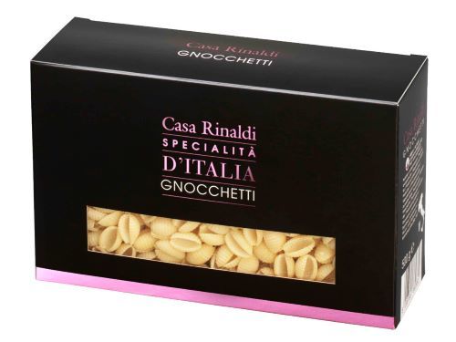 CASA RINALDI GNOCCHETTI 500GR-ITALY - Gnocchetti are typical of sardinian cuisine. They are shaped like ridged shells and perfectly match different types of sauces. They are characterized by a typical semola fragrance and a delicate taste; we recommend cooking them in boiled water following the box instructions and then adding one of Casa Rinaldi’s pasta sauces.