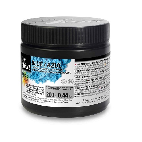SOSA BLUE FOOD COLOURANT 200G-SPAIN - Natural blue powder colorant is widely used in confectionery to create vibrant doughs, meringues, creams and toppings. In ice cream, it is ideal for achieving intense tones in ice creams and sorbets. It is also excellent for making gourmet products such as gelatins and decorative chocolates, keeping their natural quality and flavor intact.
