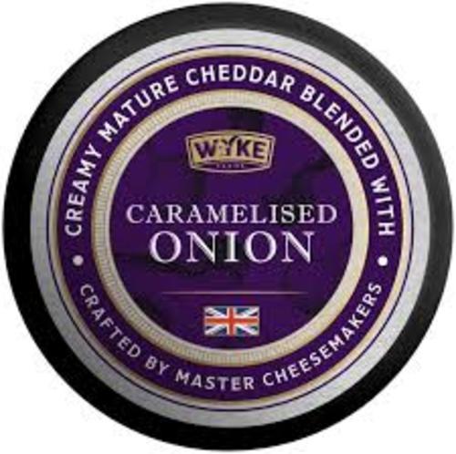 وايك جبنة شيدر معل بصل مكرمل   100 غرام - An English cheddar cheese made from pasteurised cow’s milk, with crushed caramelised onion inside. It has a mild taste, and the caramelised onion gives the cheese more body and aroma.