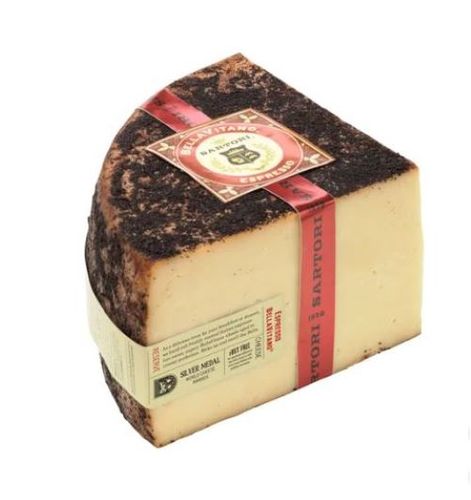ESPRESSO BELLAVITANO 250G-USA - ESPRESSO BELLAVITANO is a cow's milk cheese produced by Sartori that features a creamy texture with a Parmesan-like flavor and is hand-rubbed with roasted espresso beans for a rich, complex taste. It is available in various sizes,Product DetailsBellavitano Espresso    MF 32% Moisture 36%                 Pasteurized milk, bacterial culture, salt, microbial enzyme, roasted ground coffee.                           Milk is obtained from cows that are not treated with rBST   Keep refrigerated 2 kg average weight