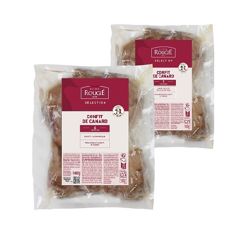 ROUGIE FROZEN DUCK LEGS APPROX 0.300-350GM HALAL KG-FRANCE - Golden and tender Duck Confit: tradition, pre-cooking, and preservation enhanced Benefits of this product *Slow, traditional and pasteurized confiting for a gourmet, tender texture and meat that holds to the bone *Fixed-weight vacuum-packed packaging for preserving the visual quality of the thigh and easy opening  *Pre-cooking of the thighs for skin marking and a golden appearance