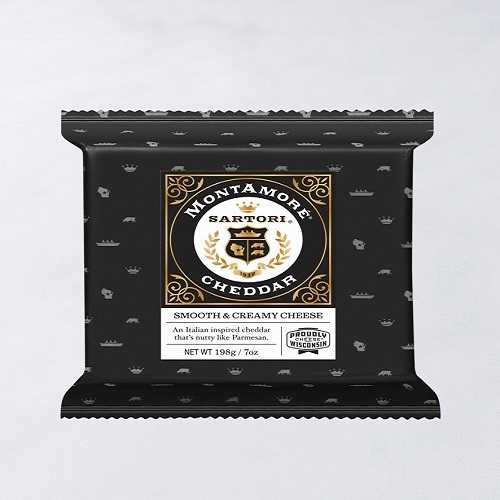 SARTORI MONTAMORE CHEDDAR CHEESE EW BRICK 198G-USA - Sweet and savory meets a familiar parmesan note that will keep you coming back for more. Our Italian cheddars bring a unique taste profile and excitement to every occasion.