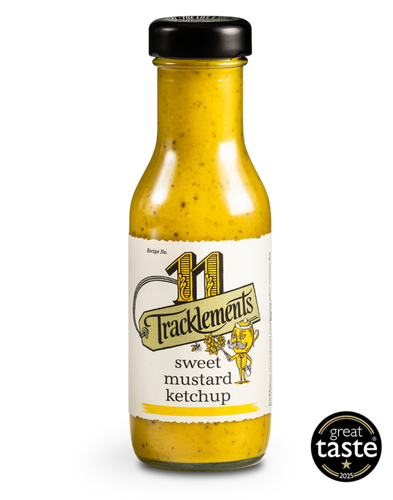 Sweet Mustard Ketchup 290g - A sweet piquancy, a good strong kick and a regal shade of yellow – this stuff is like bottled sunshine. We make our Sweet Mustard Ketchup with a combination of wholegrain and smooth mustards and a measure of sugar and spices for perfect balance. A delicious baste for steaks, sausages and chops, it also brightens up mayonnaise, sarnies, and potato or halloumi salads.