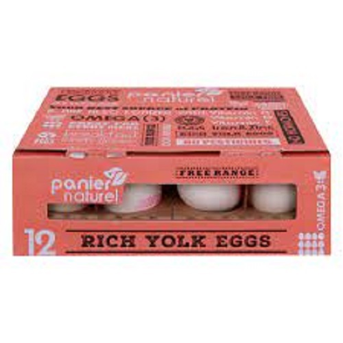 PANIER FREE RANGE EGGS RICH YOLKS 12PCS - LEBANON - Premium Panier free range eggs from Lebanon featuring vibrant golden yolks. These farm-fresh eggs offer exceptional flavor and nutrition in every shell. Perfect for breakfast dishes or gourmet recipes.