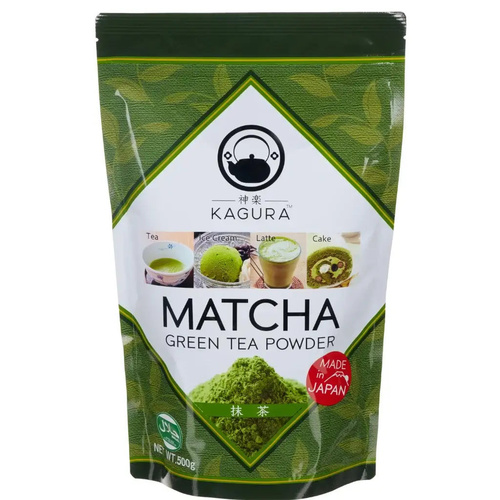KAGURA MATCHA GREEN TEA 500G-JAPAN - KAGURA’s premium Matcha is made by grounding green tea leaves into a powder. Matcha powder can be used for not only tea but also latte, ice cream and brownies.
Matcha is currently seeing a boom in popularity among health-conscious consumers around the world.