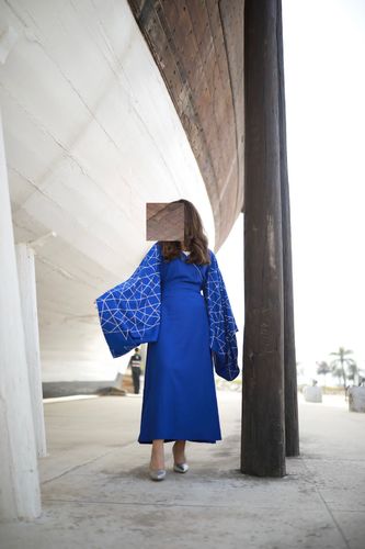 Blue Long Wide Sleeves Kaftan