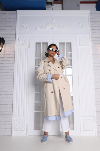 Her Highness - Double beige trench - Model wearing size M, model Hight 160cm _Top length 41 inch _Fabric type : jeans  _ Dry-clean only _No refund no exchange