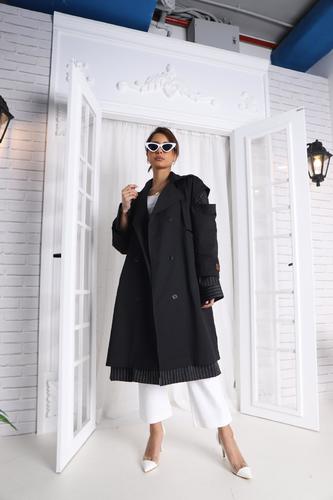 Her Highness - Double black trench - Model wearing size M, model Hight 160cm _Top length 41 inch _Fabric type : jeans  _ Dry-clean only