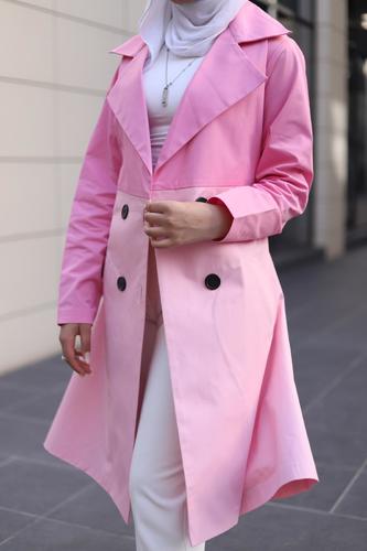 Baby pink Trench - Model wearing size M.. _Top length 40 inch _Fabric type : cotton  _ Dry-clean