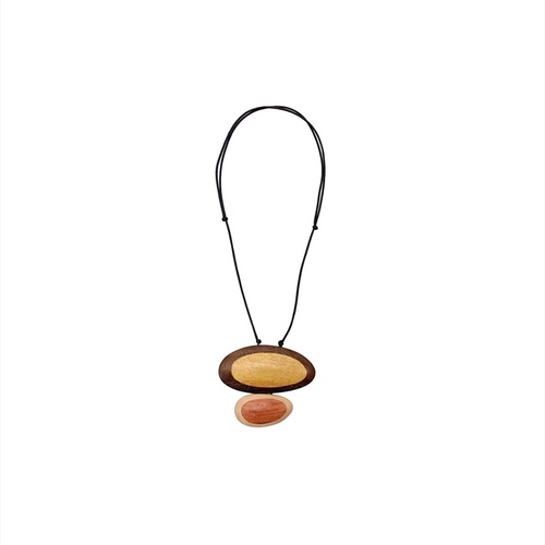 Oval wood pendant - Materials: wood  Length : 48 CM ( LONG / ADJUSTMENT )