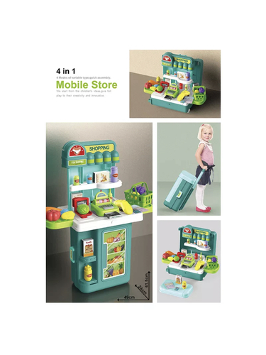 mobile store - 4 in 1 Mobile Super Market Toy Set, comes complete with a wide variety of food items, from fruits and veggies to snacks and dessert making a total of 43 items. Children love pretend-play. They love to enact different activities like cooking, playing doctor, acting like super-heroes. This is a fun to play supermarket set for children. Made up of child safe material. The toy parts are manufactured with top quality materials and components, which are non-easily broken or dented. Helps in Improving Cognition Creates Curiosity Mental Development Decision Making Color Recognition Object Identification and much more. Super Market Has Everything A Child Needs To Play Entertains Children While Also Teaching Useful Skills All Included Ready To Play Pretend Toy Cash Register, Shopping Cart, Food And Play Money, Various Fruits, Vegetables, And Play Food Groceries Etc. This pretend and play set allows children to pretend how to be a cashier in real life. Educate children with ideas of how groceries stores works while having fun! It includes various food items including pretend play candies, ice creams, lollipops, popcorn, spoons and bowls along with a pretty display counter with priced racks to simulate a complete shopping mart. Size after assembling 26*17.5*33.5. Product Size after Extend 61.5*24*49. Suitable For 3+ Year Boys and Girls.