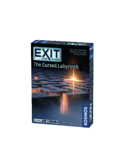 Exit: The Cursed Labyrinth - Can you solve the riddles and escape the impenetrable labyrinth? 
During a tour of a historic castle, your attention is diverted to an intriguing labyrinth in the middle of the castle’s garden. Towering walls separate it from the outside world, and as you pass through the old iron gate in amazement, the sky suddenly darkens, and the wind begins to pick up. With a loud clang, the antique iron gate slams shut behind you! You try to open it, but it’s locked. Suddenly, to your terror, a gargoyle climbs over the gate toward you. Only by working together will you be able to solve the puzzles and escape the mysterious labyrinth.

• Players: 1-4
• Age: 10+
• Time: 60-120 min. 
• Difficulty: Beginner