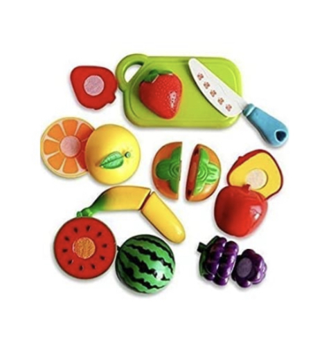 sliceable fruits and veggies - FUN AND
     VIBRANT COLORS: Each fruit and vegetable from this play kitchen for kids
     is full of rich colors are delightful for children to see. Fruit and
     veggies can be chopped into half pieces that stick together with velcro,
     and then fit them back together. With smooth surface and curves, its
     different shapes & textures feel great in your child’s hands, bring a
     lot of fun to your kids pretend play.
 SAFE &
     WASHABLE & LONG LASTING DURABILITY: Each pieces from this set are made
     of BPA free non-toxic,and washable plastic materials to make sure their
     structural integrity is held firmly in place. Strictly and carefully
     handcrafted of each food toy ensure they are durable and strong enough for
     kids to chop for long lasting play time.
 COMPANION
     AND PERFECT GIFT: Adorable and realistic cutting fruits and vegetables is
     one of the most interesting gift for both girls and boys above 3 years at
     any occasion birthdays and Christmas. Every kid likes pretend game,
     pretend a different family role, start to play games with your baby.