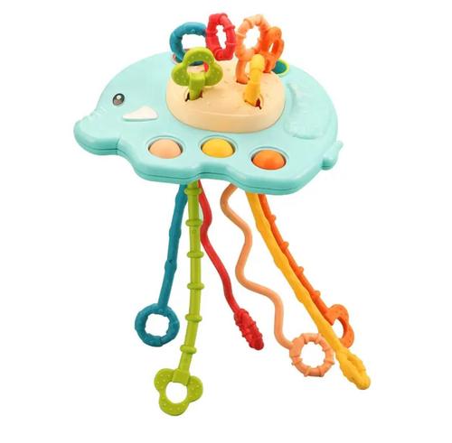 3 in 1 Sensory games elephant - It has one part, by pressing the soft button, the other baby's sensory organs can grow, there is a slidable button and holes on the side, gently press this button and move the button hole to another, to share the little finger between the eye and the hand of your children. Sensory toys for babies 18 months +.     
This educational toy for 18 months + is designed in the shape of an elephant, which can attract children's curiosity and stimulate their imagination. Both sides of the aircraft have a non-slip design, which is convenient for the baby to hold. The child can pull the rope from side to side, feeling and listening to the vibrations and sound.        100% safe material. The toys have passed CPSIA & ASTM F963 certification in the United States and EN71 & CE certification in the European Union. We always pay attention to the healthy and happy growth of children, and are committed to providing children with a safe growing environment.