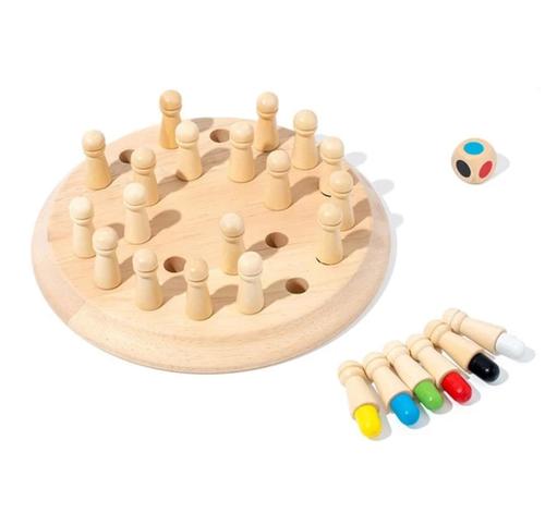 memory chess - Insert
the wooden pegs onto the bottom board completely, removing the colors,
remembering the color of each peg. There are different ways to sell the game.  

 

The
painting should be done by placing each colored wooden model in a deep hole.  

 Next, spend some time with your child
memorizing the color on the board.  

Roll
the dice and let your child choose the correct color from the wooden formula.  

If
they find the correct color first, they continue rolling the dice.  

 The person who has more minion C wins!  

A
beautiful memory game with a solid wooden board, dice and 24 pieces of wooden
pegs in different colors (four pieces in each color).