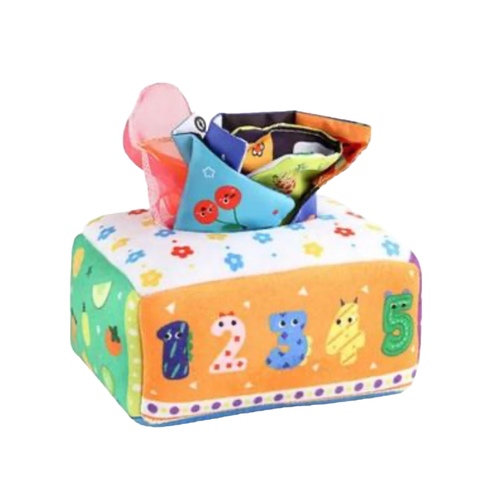 baby tissue box numbers - All Sensitive Toy - Toddler Plush Box - Preschool Educational Tissue Box with Tiny Sensory Scarves for Your Kids. It has been switched to the chest, as it helps play.  Plush Tissue Box - 12 Outfits 3 Crinkled Tissue - Our tissue box offers 12 outfits, 3 crinkle colors. The vibrant colors and crunchy sound of the toy will grab their attention and help them develop their fine motor skills. In addition, it will enhance their color recognition, stimulate their hearing and vision development, and exercise their early brain development.        SAFE AND COLORFUL - We have created a safe and fun alternative for kids who love to play with tissue boxes and paper. Our tissue box is made of non-toxic materials, reinforced with strong stitching, and has a soft texture that is safe for your child to play with. Our tissue box provides hours of entertainment with its bright colors and crinkle sounds that kids are sure to love.   Brightly colored crinkle textures - The crinkle textures inside the toy provide tactile feel and sound that stimulate babies' hearing and senses, making them curious about these crinkle toys. Kids can learn while playing with them. This interactive playtime will improve sensory training and color and word recognition in children