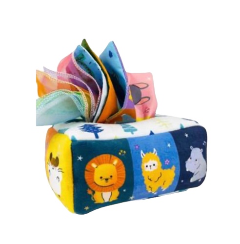 baby tissue box animals - All Sensitive Toy - Toddler Plush Box - Preschool Educational Tissue Box with Tiny Sensory Scarves for Your Kids. It has been switched to the chest, as it helps play.  Plush Tissue Box - 12 Outfits 3 Crinkled Tissue - Our tissue box offers 12 outfits, 3 crinkle colors. The vibrant colors and crunchy sound of the toy will grab their attention and help them develop their fine motor skills. In addition, it will enhance their color recognition, stimulate their hearing and vision development, and exercise their early brain development.        SAFE AND COLORFUL - We have created a safe and fun alternative for kids who love to play with tissue boxes and paper. Our tissue box is made of non-toxic materials, reinforced with strong stitching, and has a soft texture that is safe for your child to play with. Our tissue box provides hours of entertainment with its bright colors and crinkle sounds that kids are sure to love.   Brightly colored crinkle textures - The crinkle textures inside the toy provide tactile feel and sound that stimulate babies' hearing and senses, making them curious about these crinkle toys. Kids can learn while playing with them. This interactive playtime will improve sensory training and color and word recognition in children