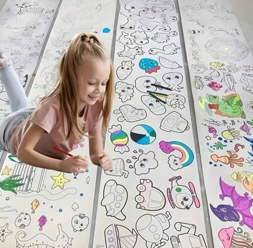 Coloring roller 3 meters - 【High Quality
Paper】Made of high quality paper, our drawing paper rollers are
odorless, unbleached and smooth to the touch. The bright, clear prints enhance
your coloring experiences, making them ideal for markers, markers, watercolors,
and gel pens.  【Easy to Play】The adhesive backing ensures easy installation on walls
or any surface, and it peels off effortlessly without leaving marks. Each
coloring roll measures 30cm x 3m and features a tearable design, allowing for
convenient separation     【Develop Children's Ability】The DIY drawing roller not only provides children with
hours of artistic enjoyment, but also nurtures children's creativity and
imagination. Not only will they engage in coloring, but they will also learn
about animals, numbers and letters in an interactive way.   







【PERFECT GIFT
FOR KIDS】Perfect for birthdays or holidays, kids art paper rolls
make a thoughtful gift that encourages creativity while keeping kids busy and
entertained. Whether at home or in the classroom, these scrolls are a versatile
tool for artistic exploration.