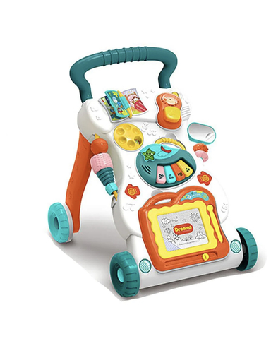 MUSIC WALKER - [Parts Include] Baby walker with drawing board, piano, phone, rattles, mirror and more. The drawing board, piano and telephone are detachable. The piano plays melodies and the keys can be played.  [Non-Marking Tires] This cute walker has whisper-quiet tires, thus it glides easily across the floor. The walker is colorful and stable. The cart also has a wide range of games for you to discover and enjoy.      [Speed​​Control] This walker has a speed control device and helps the child develop motor walking skills.  [Inspire Imagination] Kids can play with the independent activity board on the floor while discovering animals, colors, music, shapes and numbers.   [Use Time Limit] Attach the board to the walker as babies grow and they'll keep learning as they move. 9 month old toys for babies and toddlers. Great gift for children.