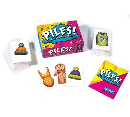 piles - FAST-PACED: If you enjoy fun, classic games like Speed and Spoons then you’ll love this easy to learn free-for-all. Spot your card and react quick! Don’t blink! Average playtime is under 10 minutes. Highly replayable! Assets include: 200 cards & rulebook. 2-8 PLAYERS: Need 2 player games? Face off 1-on-1! Need party games? Play up to 8 players! This portable card game can be played by any group for any occasion, be it casual fun, competitive gamers, or kids against adults. PERFECT GIFT: Ideal for families, couples, kids, teens, grandpa and grandma, your best friend, sleepovers, large groups, parties, girls night, date night, king and queens, junior, boys and girls, schools, classrooms, birthdays, holidays, Christmas presents, stocking stuffers, white elephant, and traveling. GAME NIGHT: Invite your friends, order cheese pizza or sushi or maybe a burrito, deal the cards and watch the chaos begin! Try not to lose your mind. You’ll be exploding with laughter! No sleeping tonight! PLAY WITH ANYONE: There is no text and no need to speak other than laughter. So try playing with kids ages 4-8 and non-native speakers. Jugar uno a uno! Número uno en el juegos de mesa!