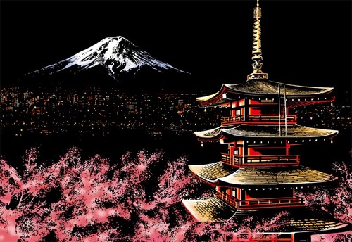الرسم بالخدش fujiyama japan - التلوين بالخدش ايي مع اللوحة فرشة للتنظيف +قلم للخدش