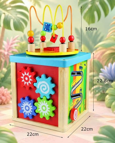 5 In 1 Wooden Cube Activity Center With Rotating Musical Bead Maze For Baby'S & Toddlers