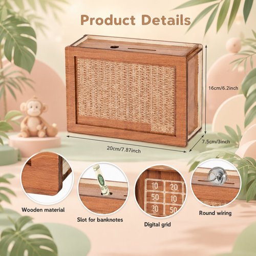 Cash Vault Wooden Savings Box Wood Cash Saver Money Saving Box $1000 Challenge