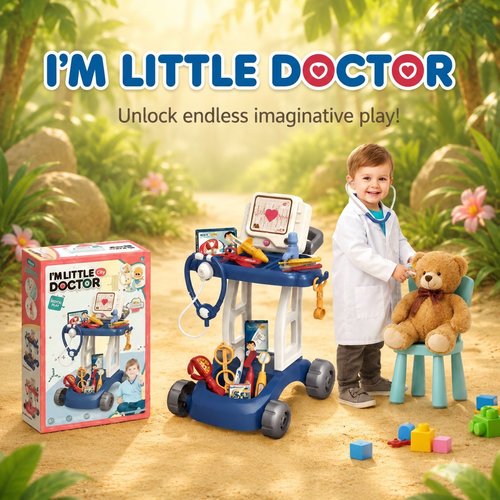I'm Little Doctor DIY Trolley Playset, Medical Cart with Accessories, Pretend Play Toy