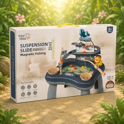 2in1 Kids Suspension Slide & Magnetic Fishing Game Table