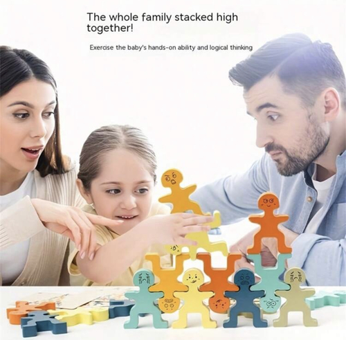Climbing challenge - Educational toy for developing balance, coordination, patience and planning 
 Pieces are shaped as people and have expressive faces, which is great for emotion recognition and expression 
 This game can be used individually and as an interactive game 
 Stack the people as high as you can or follow the cards for ideas on different designs to stack 
 Ages 3 and up 
 Size each piece is 7cm x 5.3cm