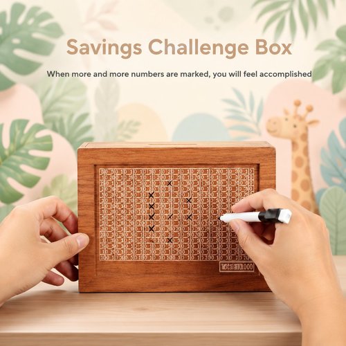 Cash Vault Wooden Savings Box Wood Cash Saver Money Saving Box $1000 Challenge