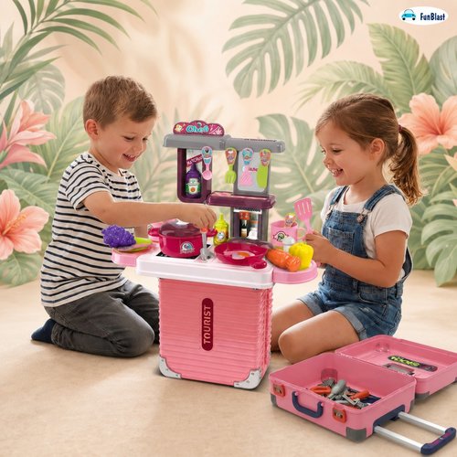 FunBlast Kitchen Set for Kids Toy with Carry Case - Pretend Play Toys for 3+ Girls, Boys, Cooking