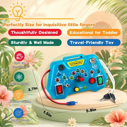 Toddler Toys LED Busy Board,Montessori Toy for 1-3 Year Old, Kids Sensory Board, Light Switches