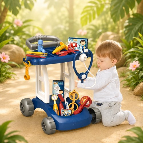 I'm Little Doctor DIY Trolley Playset, Medical Cart with Accessories, Pretend Play Toy