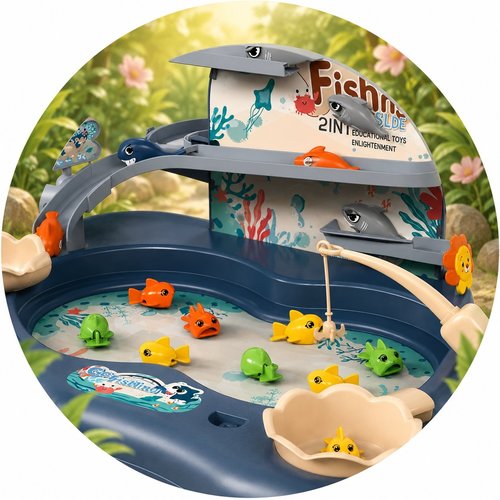 2in1 Kids Suspension Slide & Magnetic Fishing Game Table