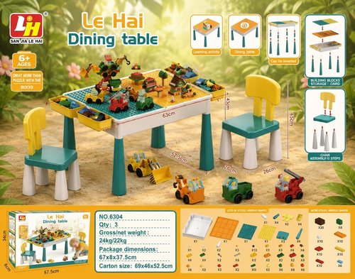 2-in-1 Kids Building Block Table and Activity Dining Set (366 Pieces)