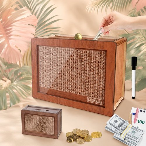Cash Vault Wooden Savings Box Wood Cash Saver Money Saving Box $1000 Challenge