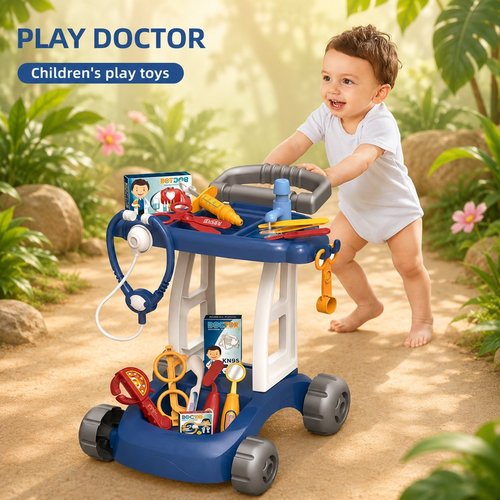 I'm Little Doctor DIY Trolley Playset, Medical Cart with Accessories, Pretend Play Toy