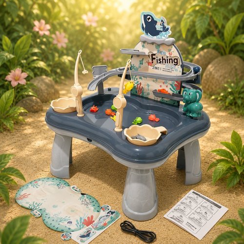2in1 Kids Suspension Slide & Magnetic Fishing Game Table