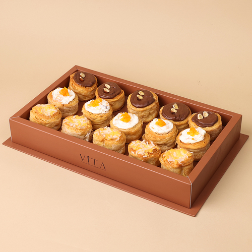 space - box contains 15 pcs of ( three cheese , Philadelphia cheese and chocolate hazelnuts)