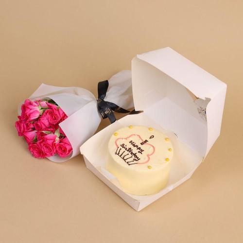 Festive Bento - Vanilla bento cake with a special baby roses mini bouquet