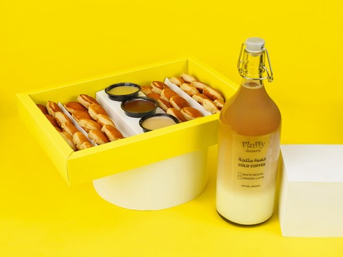 Eid offer 1 - With your choice of coffee bottle and 40 pcs of mini pancakes with your choice of chocolate dipping’s