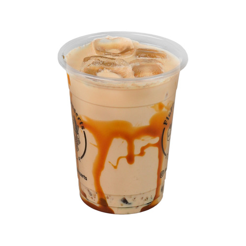 Caramel Milk Tea - A cold fruity drink with a tea base shaken with tapioca pearl with caramel flavor