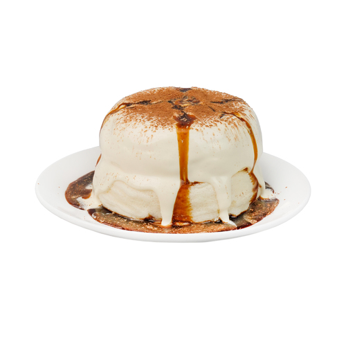 Japanese pancake-Tiramisu - a souffle Japanese pancake with creamy tiramisu sauce with a kicked of espresso topped with cocoa powder.