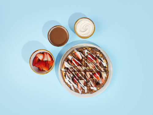 strawberry Waffle - A waffle served with Belgian chocolates sauces with fresh mix berries strawberry, raspberry, blueberry, blackberry.
