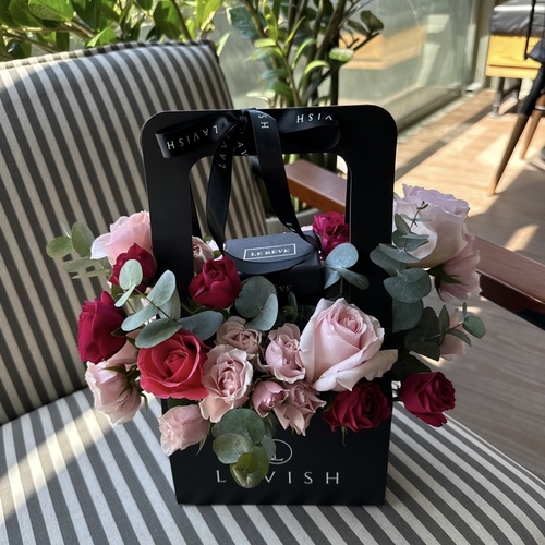 Symphony bag - Contains roses and chocolates from Lereve 5 piece .