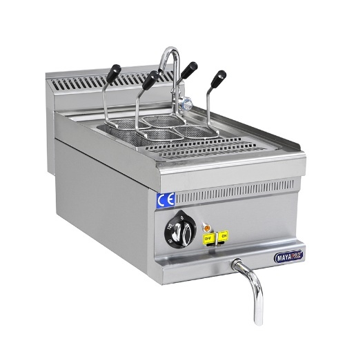 Cooker Pasta w/4 Baskets 400V Electric C#150 - Pasta boiling machine
Stainless steel body 
4 baskets 
Power 6 kW 
Dimensions: 400 * 600 * 270 mm
 Made in Turkey 
Brand Mayapaz