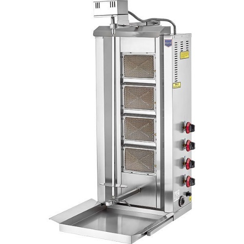 Shawarma 4 Burner Gas With Upper Motor C#289 - Shawarma machine 4 burners
 It contains an upper motor   kebab skewers holders
Shawarma skewer  capacity from 40 - 50 kg 
Dimensions: 540*640*1200 mm 
Made in Turkey 
Brand Remta