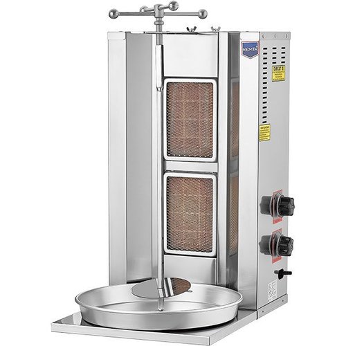 Shawarma 2 Burner Gas C#288 - Shawarma machine 2 burners 
Contains kebab skewers holders
Shawarma skewer  capacity from 10 - 15 kg 
Dimensions: 400 * 580 * 700 mm
 Made in Turkey 
Brand Remta